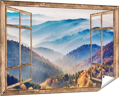 Gards Tuinposter Doorkijk Heuvel Landschap van het Zwarte Wout Bos - 150x100 cm - Tuindoek - Tuindecoratie - Wanddecoratie buiten - Tuinschilderij