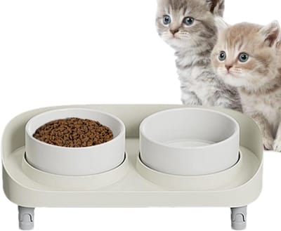 Voerbak voor huisdieren, Verhoogde voerbakken for katten - Dubbele for honden en met antislip standaard lekvrije basis, stabiele voerbak for stressvolle huisdieren