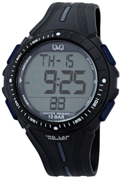 Q&Q Herenhorloge Resin Digitaal, Kunststoff, Resinband, zwart, 10 ATM, D 50 mm