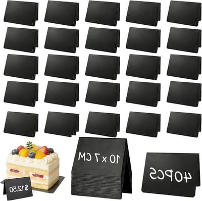 Set van 40 Mini Krijtbordjes, V-vormige Tafelkrijtborden voor Buffet, Bakkerij en Feesten, Prijskaartjes (10 x 7 cm)