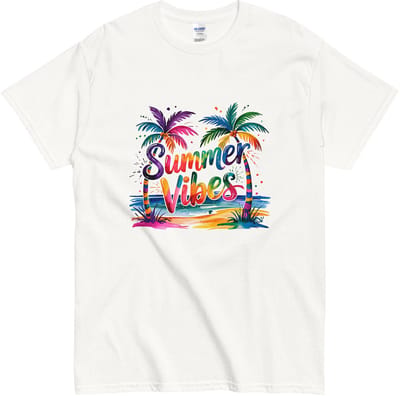 Vrolijk Zomer T Shirt Dames en Heren - Kleurrijke Beach Print - Wit - S