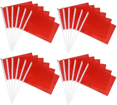 Mini handhold vlaggen set - 24 stuks - rode kleur - 14 x 21 cm