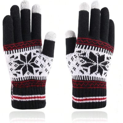 Gants en tricot pour écran tactile Motif flocon de neige Doigts entiers Épais Chauds Gants d'hiver en tricot Pour Hommes Femmes Gants de couple