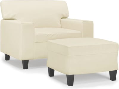 vidaXL - Fauteuil - met - voetenbank - 60 - cm - kunstleer - crèmekleurig