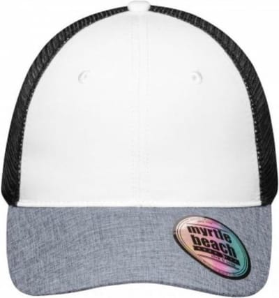 Myrtle Beach - 6 paneel mesh Beach-cap - wit/grijs gemêleerd/zwart - One Size.