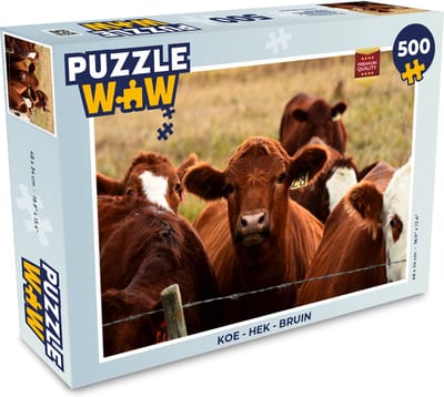 Puzzel Koe - Dieren - Hek - Bruin - Legpuzzel - Puzzel 500 stukjes