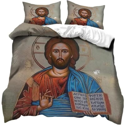 3D Jezus Dekbedovertrek Christelijk Heilig Jezus Beddengoedset Geschikt voor Christelijk Jezus Beddengoed God Zegen Je Kamerdecoratie Vrouwen Mannen 140x210cm 2pcs