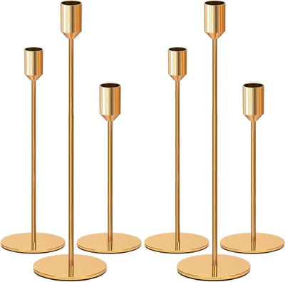 Candle Holder Set of 6 Gold Metal Candle Holder 34/28/24 cm Tall Candle Stand Vintage Candle Stand for Candle Holder - ShopVlot