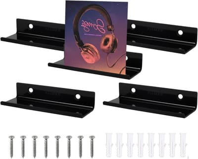 Vinyl Platen Wandbeugel Set van 4 Stuks, Transparante Acryl Plank voor Platen, Foto's en Boeken, Ideaal voor Wanddecoratie