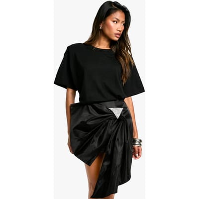 boohoo Dames Diamante Trim Taffeta Bow Skirt | Zwart | Maat: 34