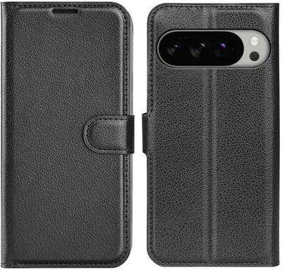 Hoesje geschikt voor Google Pixel 10 Pro XL - Phonesta Litchi Skin Book Wallet Case - Zwart