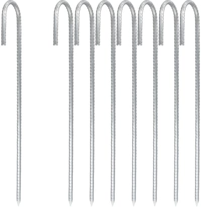 Dailygoods- Grondanker Verzinkt Staal - 8 Stuks - J-vormige Haringen - Tuinharingen - Camping - Outdoor Activiteiten - Geschikt voor Diverse Bodems - Tentharing