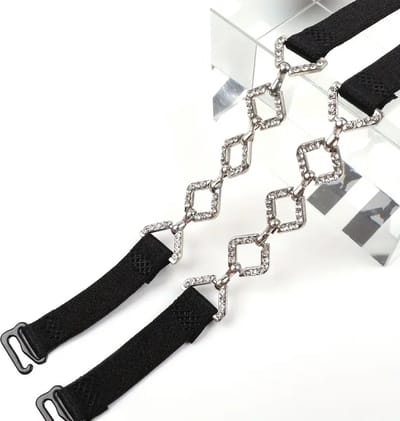 T.O.M. - Verwisselbare BH bandjes - Zwart/Zilver - Strass- Elastische zwarte BH bandjes - Strapless bandjes met strass steentjes- Bling- Glitter- Diamond luxe BH bandjes
