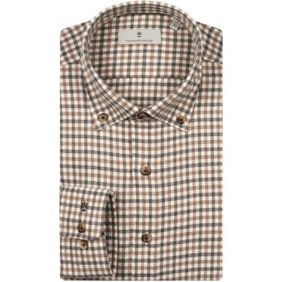 Thomas Maine Overhemd Torino Button Down Two Tone Flanel Pepita Check Grijs-Bruin / male