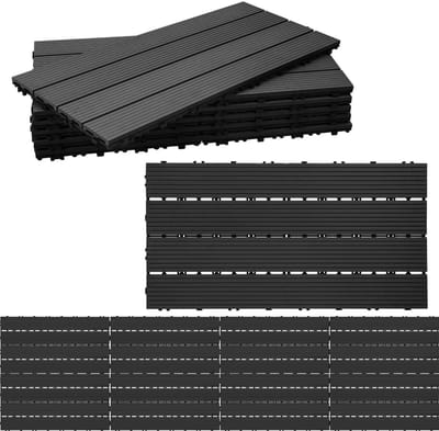 Terrastegels, houten tegels, balkontegels 30x60cm, WPC-tegels, waterfilterbaar, voor terrassen en tuinen, antraciet, 18 stuks