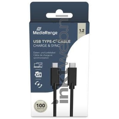 MediaRange USB Type-C® laad- en datakabel met E-markerchip, USB 3.1, ondersteunt USB-C Power Delivery 3.0, Quick Charge 3.0 en PPS, 100W max, 10Gbit/s, 1.2m, zwart
