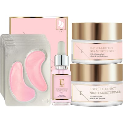 EGF Cell Effect dagcrème + EGF Cell Effect Nachtcrème + RoseBlossom oogkussentjes + Rozenbloesem Gezichtsolie