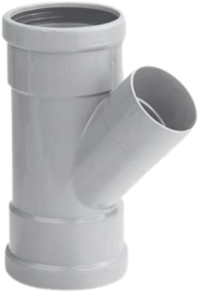 Dyka T-stuk 2x manchet 1x lijmmof 45° PVC grijs keurmerk BR52100 110 x 40mm