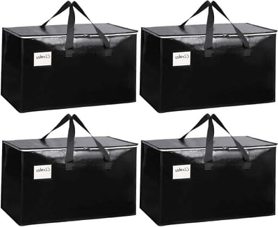 Set van 4 Verhuiszakken, 90 Liter, Opbergzakken met Rits, Grote Draagbare Tassen voor Kleding, Dekens en Organisatie van Dakboxen, 68 x 33 x 36 cm, Zwart