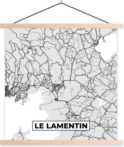 Posterhanger incl. Poster 40x40 cm - Schoolplaat - Plattegrond - Kaart - Stadskaart - Frankrijk - Le Lamentin - Textielposter - Blanke latten - Stadskaart