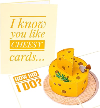 Grappige 3D Pop-up Verjaardagskaart - Grote Kaas Cadeau voor Vader, Vriend of Iedereen