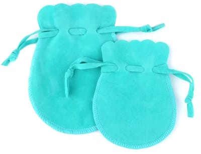 5 LUXE velours / fluwelen zakjes turquoise rond S