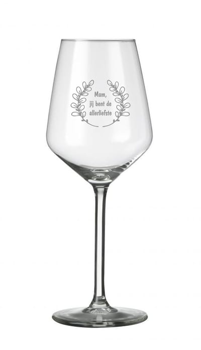 Moederdag - Moederdag cadeau - speciaal voor mama - uniek cadeau - cadeau van glas - glas met gravering - zandstraal gravering - wijnglas voor moeder