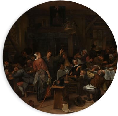Dibond Wandcirkel - Oude Meesters - Prinsjesdag, Jan Havicksz. Steen, 1660 - 1679 - 90x90cm Foto op Aluminium Wandcirkel (met ophangsysteem)