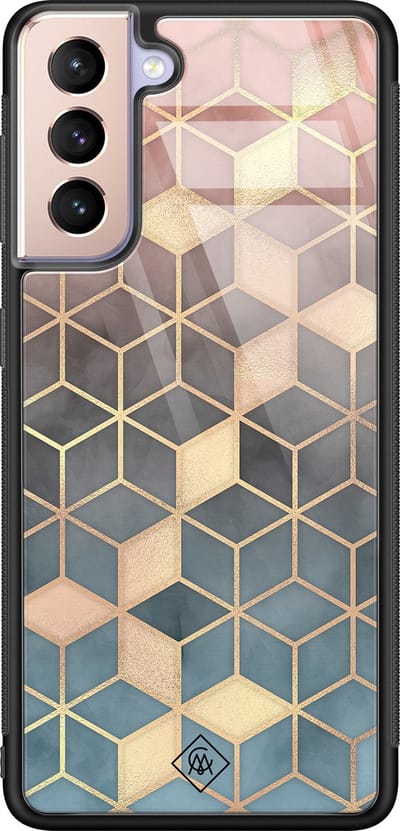Casimoda® hoesje - Geschikt voor Samsung Galaxy S21 - Cubes Art - Luxe Hard Case Zwart - Backcover telefoonhoesje - Multi