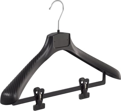 De Kledinghanger Gigant - Mantelhanger - Kostuumhanger - Jassenhanger - Volwassenen - FG45 - 50 Stuks - Kunststof - Zwart - Gebogen Model - Schouderverbreding 6 cm - Anti-slip Knijpers - 45 cm - Kledinghanger - Kleerhanger - FG-Serie (FG45/BC_00/50)