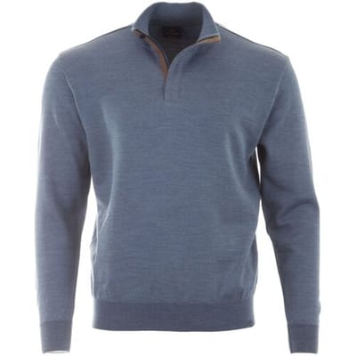 Paul & Shark Trui Summer Wool Half Zip Alcantara Details Vintage Indigo / male