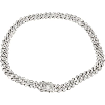 Collier 19,7 pouces Losange Strass Complet Cool Chaîne Double Couche pour Hommes Femmes Argent white
