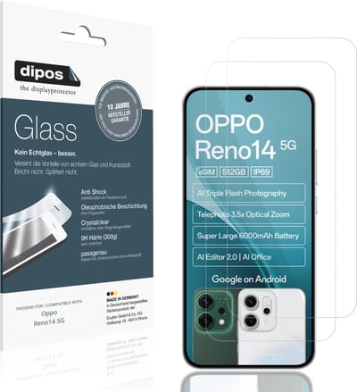 dipos – 2x Pantserfolie geschikt voor Oppo Reno14 5G | 9H Screenprotector