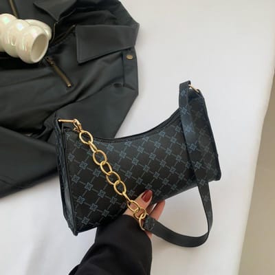 Trendy en Modieuze Retro Bedrukte Tas Nieuwe Stijl Modieuze Eenvoudige Kettingtas Dames Schoudertas Onderarmtas black