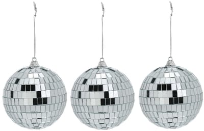 Inge Christmas Decor Disco kerstbal - 3x - zilver - D9 cm - glas/foam - discobal/discobol - kerstversiering