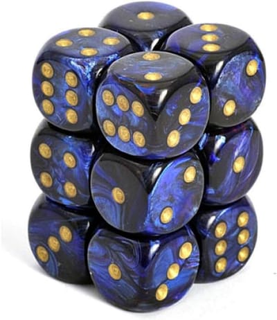 Dobbelstenen Set - Zeszijdige Blokje - Tafelspellen Spelen - Scarabee Patroon - 16mm - Blauw Goud