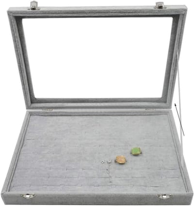 Juwelendoos met Deksel - Sieraden Opberger - Sieraden Organiseren - Transparant Glazen Deksel - 24x35x5 cm - Grijs