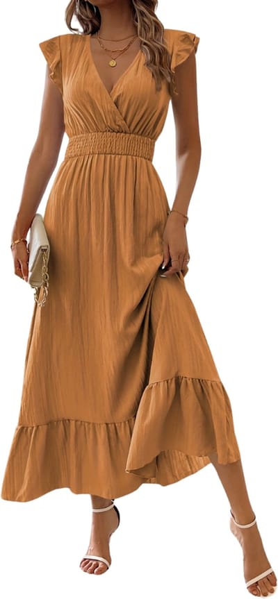 Livano Zomerjurk Dames - Zomerjurken - Volwassen - Jurk - Ibiza Stijl - Sundress - Bruin - Maat S