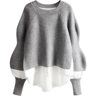 Gebreide trui dames winter nep tweedelige mode losse ronde hals ontwerp gevoel trui dunne oversized top trui met lange mouwen one size
