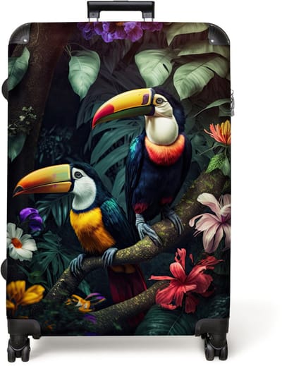 NoBoringSuitcases.com® - Koffer groot - Reiskoffer lichtgewicht - Toekan - Bloemen - Jungle - Vogels - Rolkoffer met 4 wielen - Grote trolley XL - 98 liter bagage