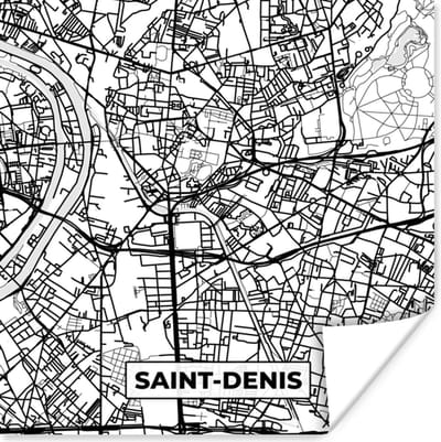 Poster Stadskaart - Frankrijk - Kaart - Saint-Denis - Plattegrond - Zwart wit - 100x100 cm XXL