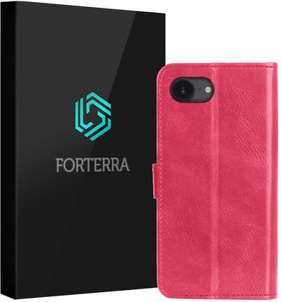 Hoesje Geschikt voor Apple iPhone 16e - Luxe Bookcase - Walletcase Hoes - Portemonnee - Cover - Donkerroze