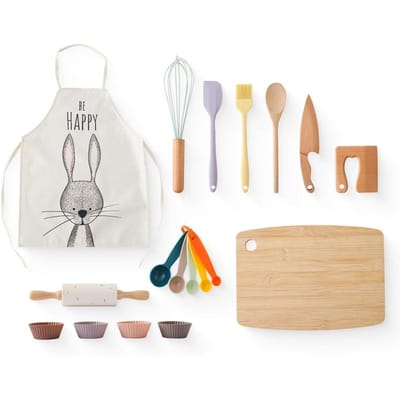 Montessori Kinderspeelkeuken Set Doe-alsof Kookspeelgoed Set Keukenspeelgoed Speelset Voor Peuters Snijplank Schort voor Kinderen