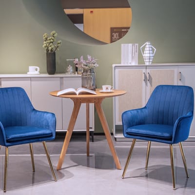 MODFU - Eetkamerstoel Set Van 2 - Met Armleuningen En Afneembaar Zitkussen - Modern - Voor Eetkamer Of Woonkamer - Stof - Blauw