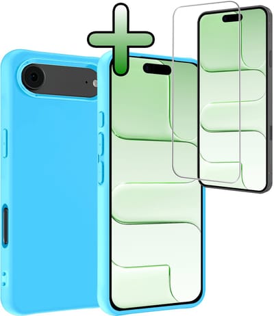 Hoesje Met Screenprotector - Geschikt voor Apple iPhone Air - Sterk & Shockproof - Back Cover - Siliconen Case - Telefoon Hoes - Lichtblauw