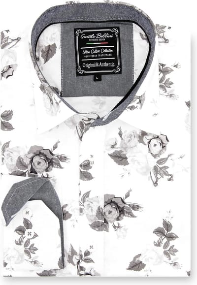 Heren Overhemd - Slim Fit - Floral Design - Wit - Maat S