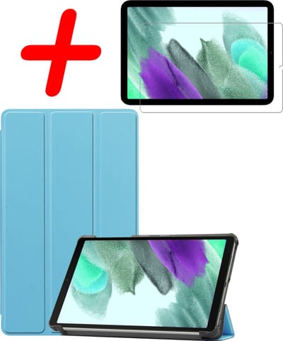 Hoesje Geschikt voor Samsung Galaxy Tab S6 Lite - Met Screenprotector - Trifold Bookcase - Hard Cover - Hardcover Book Case - Tablet Hoes - Lichtblauw