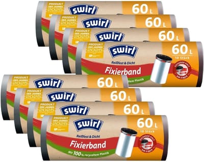 Zakken Fixeertape - Afvalzakken Rollen - Afval Verwerken - Sterk Polyethyleen - 60 Liter Inhoud - Zwart