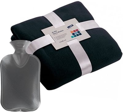 James & Nicholson - Fleece deken Navy blauw 130 x 170 cm en heet water kruik 2 liter