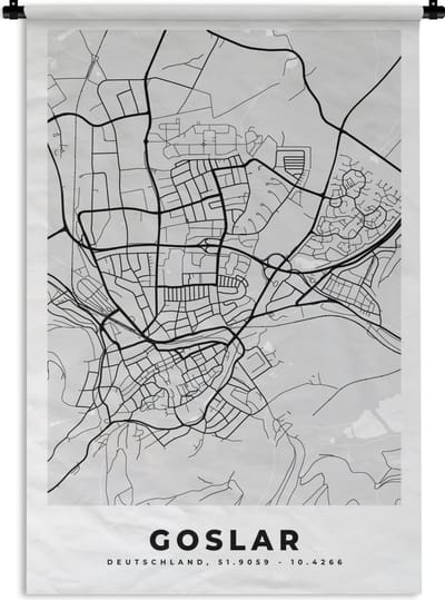 Wandkleed - Wanddoek - Duitsland - Goslar - Kaart - Stadskaart - Plattegrond - 120x180 cm - Wandtapijt